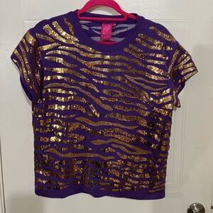QUEEN OF SPARKLES Purple and Gold Sequin Tee LSU Mardi Gras